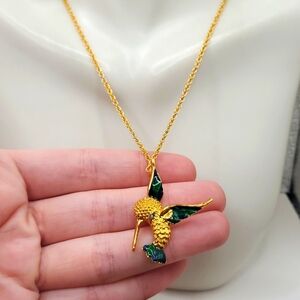 N3133 vintage hummingbird fairycore‎ garden necklace